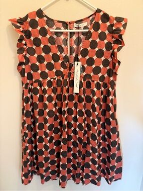 Mustard Seed Rust and Black Polka Dot V-Neck Dress with Romper lining underneath